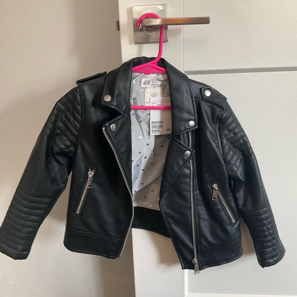 NWT H&M Black faux leather jacket size 4-5